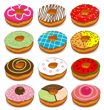 Donuts cute Collection Set on white backgroundのイラスト素材