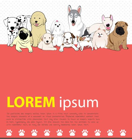 the dog Many species cute on pink backgroundのイラスト素材