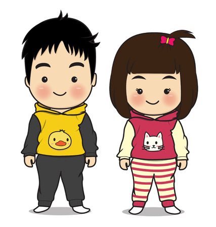 boy and girl so cute on white backgroundのイラスト素材
