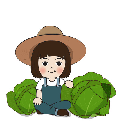 planter harvest cabbages on white backgroundのイラスト素材