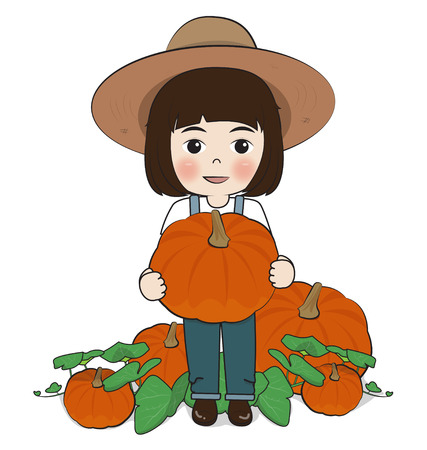 planter harvest pumpkins on white backgroundのイラスト素材
