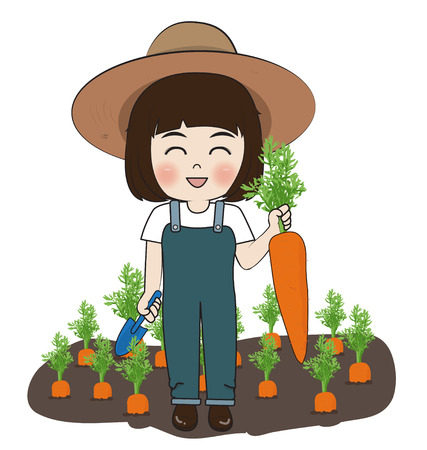 planter harvest carrots on white backgroundのイラスト素材