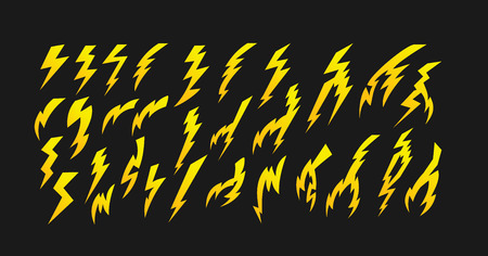 Set of lightning symbols. Lightning bolt icons. Thunder symbols.のイラスト素材