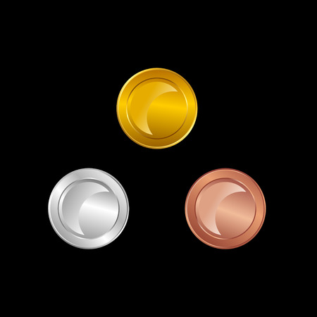 Set of coins illustration. Gold coin silver coin bronze coin. Polish coins. Bright coins.のイラスト素材