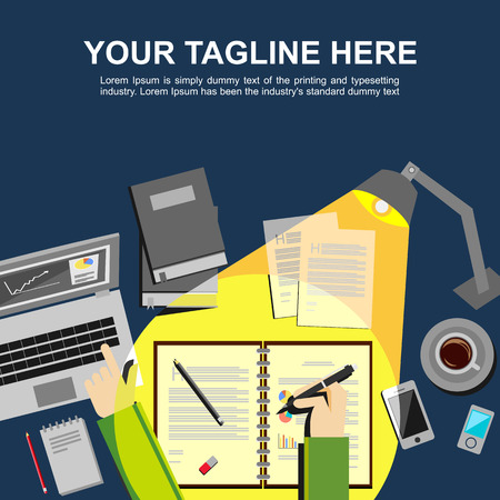 Banner illustration. Flat design illustration concepts for analysis working management study hard brainstorming finance working.のイラスト素材
