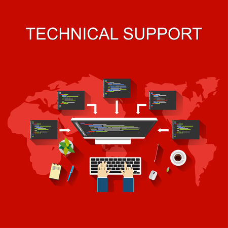 Technical support illustration. Customer support concept.  Flat design illustration concepts for technical support business monitoring development programming management brainstorming working.のイラスト素材