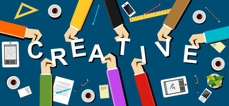 Creative illustration. Creativity concept. Flat design illustration concepts for creative team teamwork team solidarity meeting working business career development brainstorming strategy.のイラスト素材