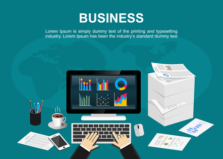 Business vector illustration. Flat design illustration concepts for business,statistic, finance, management, working, analysis, brainstorming, and reporting.のイラスト素材