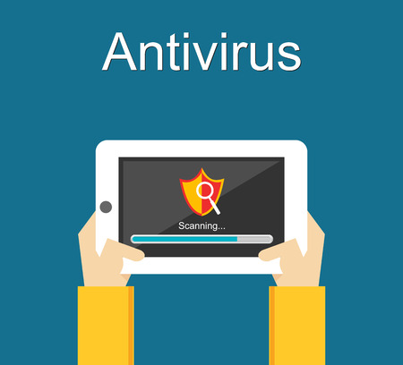 Antivirus illustration. Scanning virus on smart phone.のイラスト素材