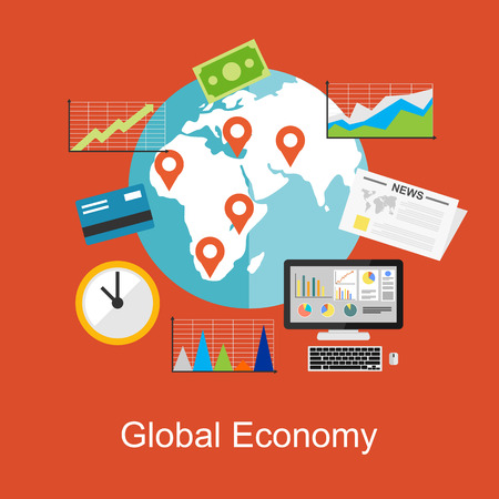 Flat design concepts for global economy, world economy, marketing analytic.のイラスト素材