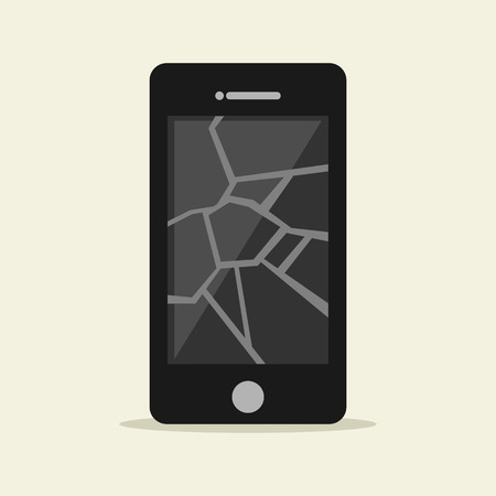 Broken screen illustration. Crack screen on mobile phone concept. Flat design.のイラスト素材