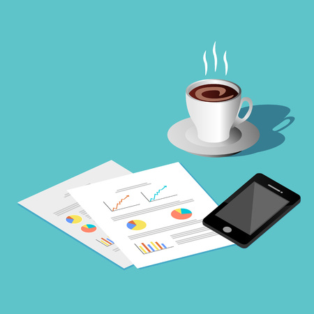 Leisure time concept. Document, phone, and coffee icon.のイラスト素材