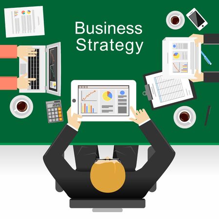 Business strategy concept illustration. Flat design illustration concepts for business, finance, management, career, employment agency, brainstorming, meeting.のイラスト素材