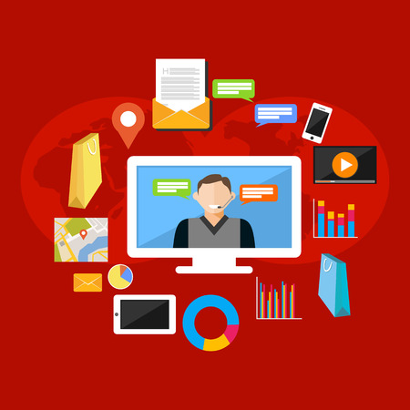 "Online support or service support illustration. Flat design illustration concepts for customer support, technical support, consulting, service. "のイラスト素材