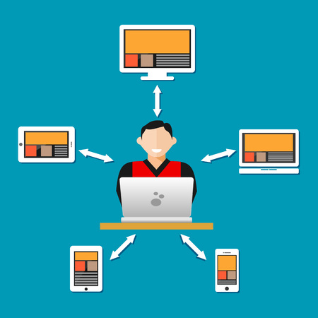Remote access, syncing with other devices conceptのイラスト素材
