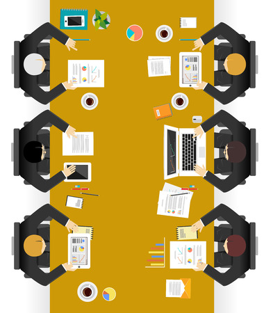 Meeting or discussion concept illustration. Flat design. Brainstorming or define a solution concept.のイラスト素材