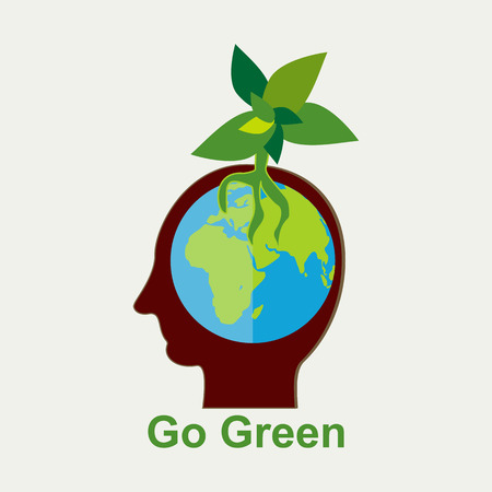Growing plant in human head. Go green concept illustration.のイラスト素材