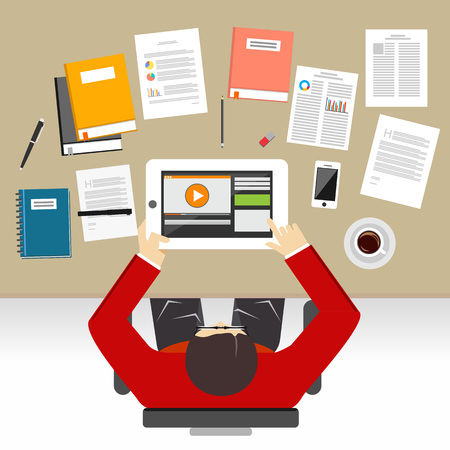 Studying or working on the desk concept illustration.のイラスト素材