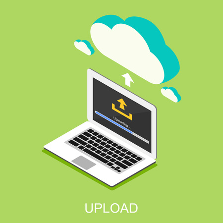 Uploading process on computer concept illustration. Isometric 3d flat design. Uploading bar status.のイラスト素材