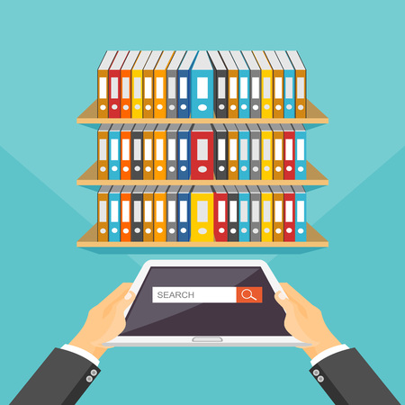 3d flat design of education concept. Online library. Searching electronic book.のイラスト素材