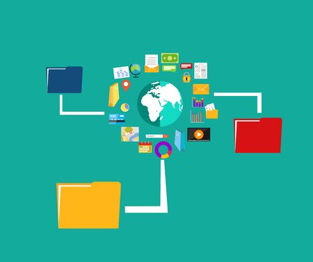 File sharing. Data Distribution. Content management. File transfer concept.のイラスト素材