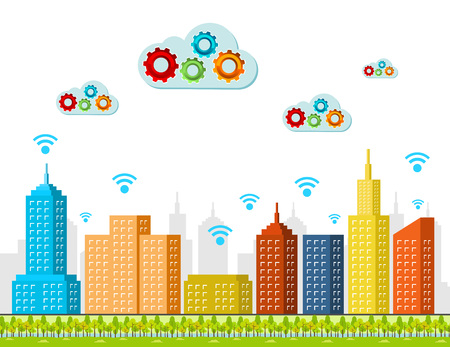 Cloud computing services. Smart city concept.のイラスト素材