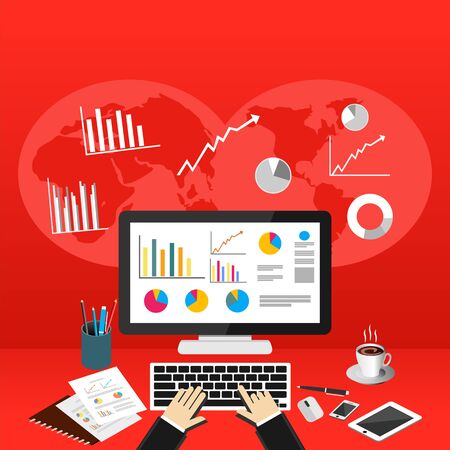 Business Person Analyzes Data Economy Statistics.のイラスト素材