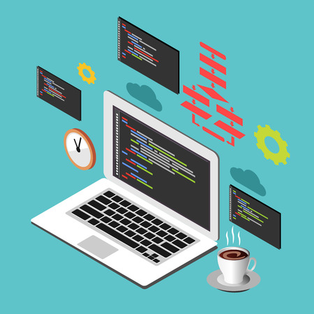 Programming or coding concept. Modern isometric illustration for Web Banner , Website Element , Brochures, or Book coverのイラスト素材