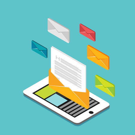 Email or business messages. Communication concept. Modern isometric illustration for Web Banner , Website Element , Brochures , or Book coverのイラスト素材