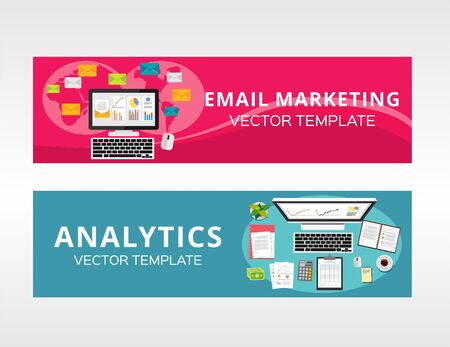 Email marketing and Business analytics.  Business solution advertisement concept illustration for banner, brochure, graphic template.のイラスト素材