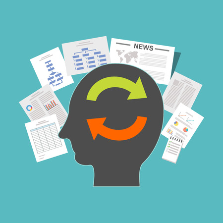 State of mind. Reading literature. Collecting information. Improve knowledge conceptのイラスト素材