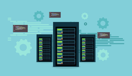 Data center. Database. Server room. Network programming.