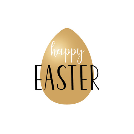 Card with golden Easter egg and handwritten inscription Happy Easter. Vector illustration. EPS 10.のイラスト素材