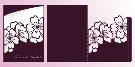 Cherry or sakura branch blossoms. Laser cutting template for envelope.のイラスト素材