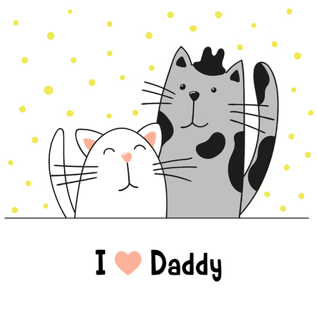 Cartoon cute cats, daddy cat and kitten. Vector illustration. Father's Day greeting card.のイラスト素材