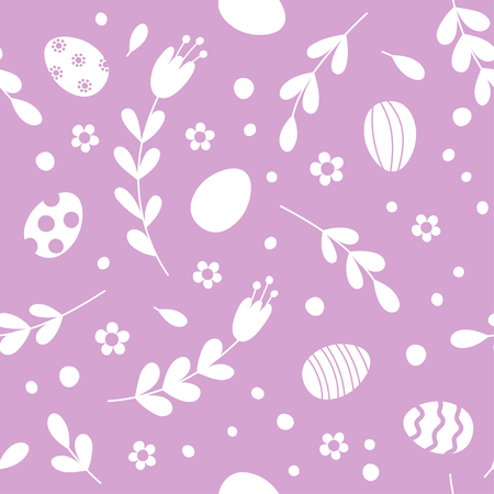 Seamless pattern with easter eggs, flowers and twigs. Vector template for textiles, wrapping, wallpapers.のイラスト素材