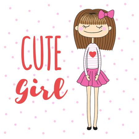 Pretty cartoon girl and handwriting inscription. Vector illustration is suitable for greeting cards and prints on t-shirts.のイラスト素材