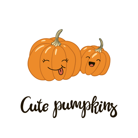 Cute cartoon pumpkins and hand written inscription. Vector illustration.のイラスト素材
