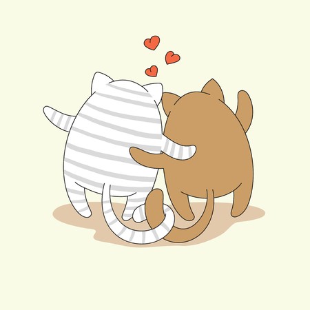 Couple of cartoon hugging cats. Vector illustration is suitable for greeting cards, posters, prints on kid's T-shirts.のイラスト素材