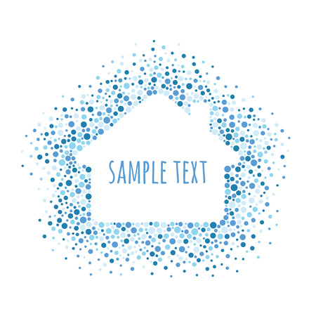 Dotted frame with space for text. House of blue dots of various size.  Vector abstract background.のイラスト素材