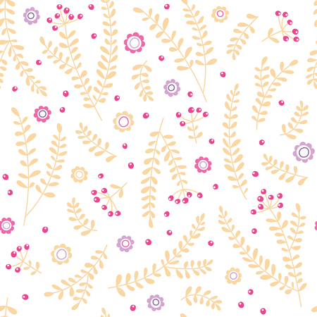 Seamless pattern with vetochkmi and rowan berries. Vector illustration.のイラスト素材