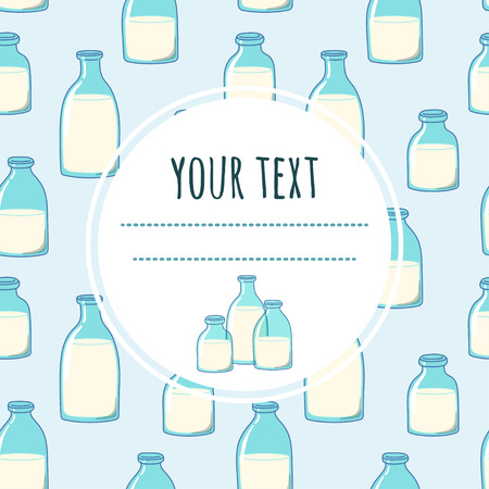Background with bottles of milk and space for your text. Suitable for packaging design, tags, covers, menus.のイラスト素材