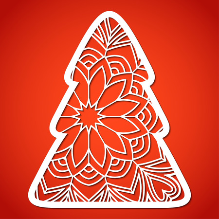Openwork Christmas tree. Laser Cutting template for greeting cards, decorations, interior decorative elements.のイラスト素材