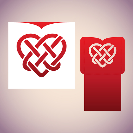 Celtic knot in the form of heart. Laser cutting template for an envelope.のイラスト素材