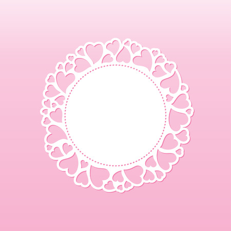 Openwork round frame with hearts. Laser cutting vector template suitable for greeting cards, envelopes, invitations, interior decorative elements.のイラスト素材