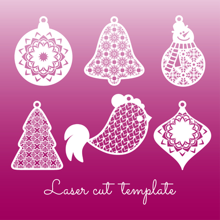 Set of openwork Christmas decorations. Laser cutting template.のイラスト素材