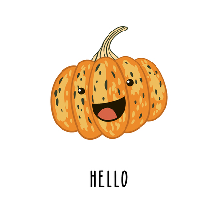 Cute cartoon pumpkin, smiling isolated character. Vector illustrationのイラスト素材
