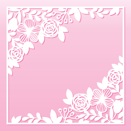 Openwork card with flowers. Laser cutting template. Design for envelope, menu, cover, festive invitation or decorative interior element.のイラスト素材