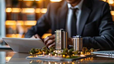 Real estate business agent or architect designer show house and building model.の写真素材