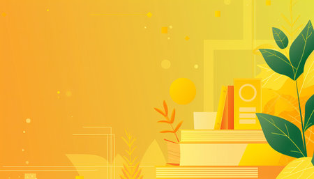 A yellow gradient background with geometric shape